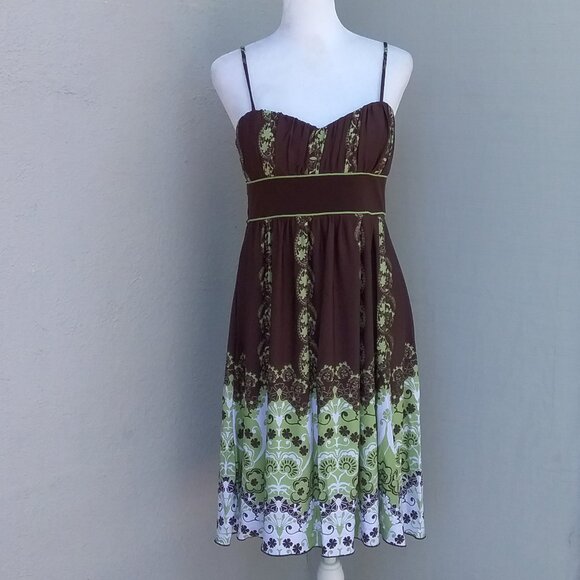 SPEECHLESS Dress Women's Size Med Brown Green Print Built in Bra NEW - Picture 5 of 8